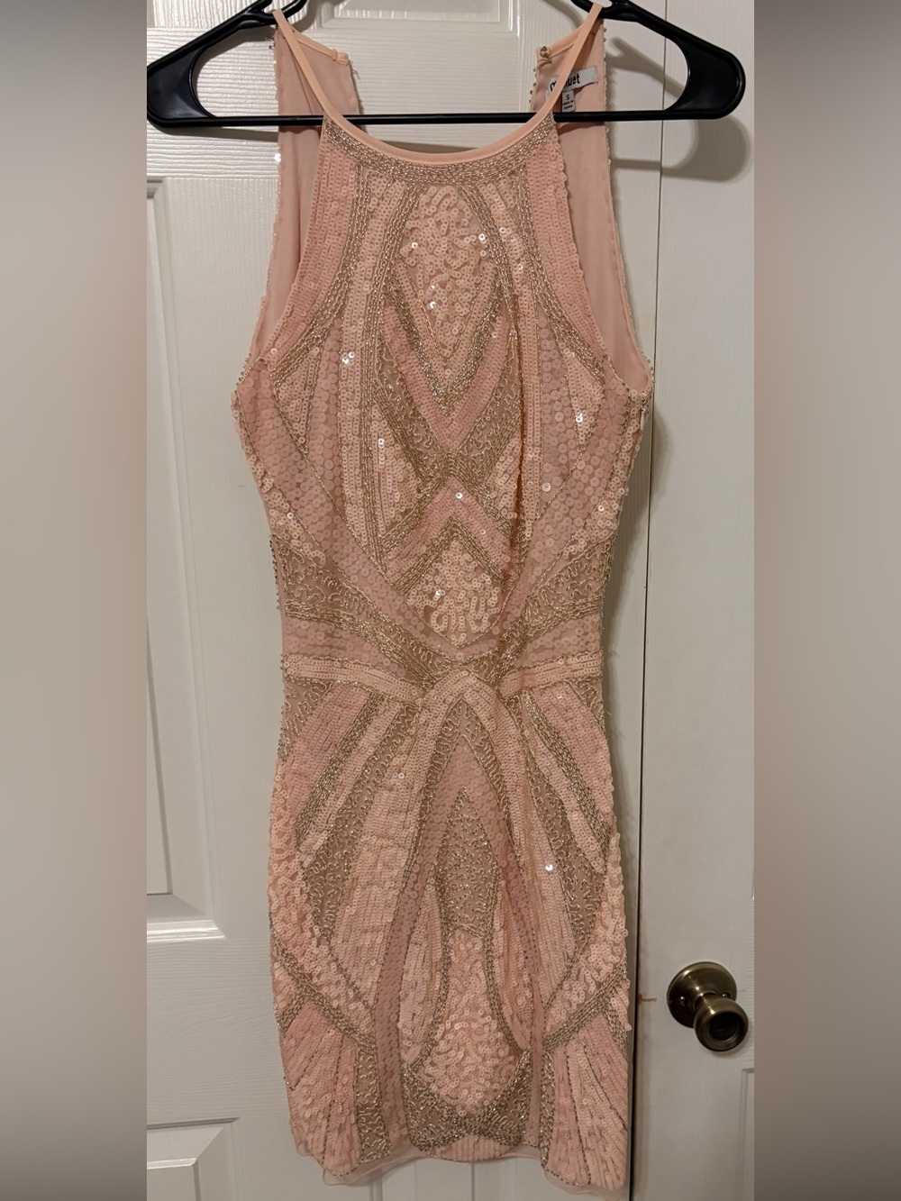 Minuet Petite Blush Pink Sequin Beaded Cocktail Dress